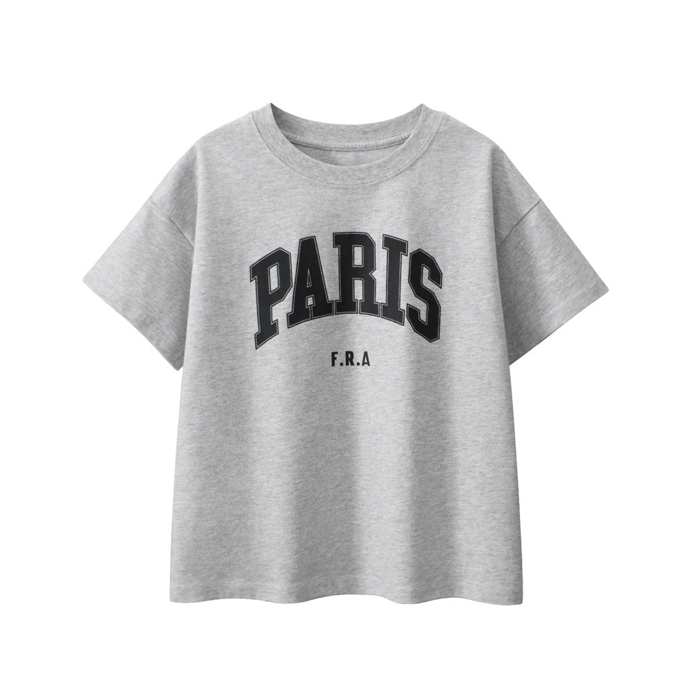 Boys and Girls’ Letters Print T-shirt in European and American Style