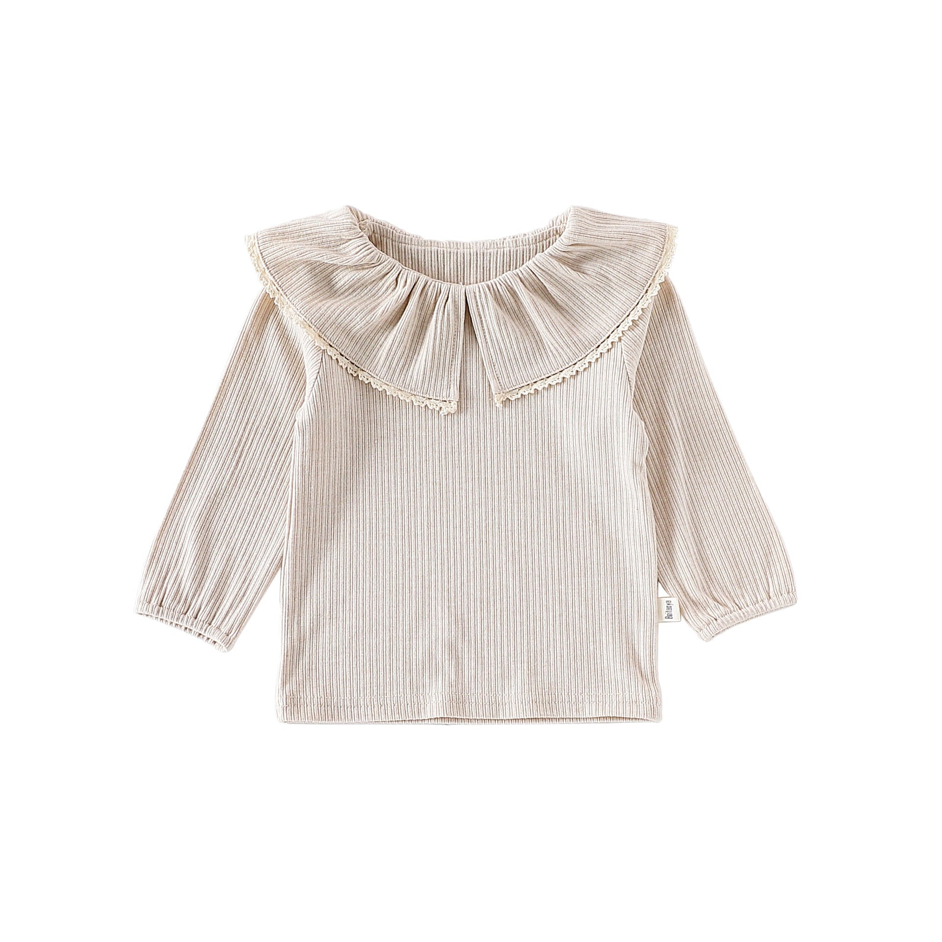 Autumn Arrival Baby Girls Solid Color Lace Trim Collar Long Sleeves Top