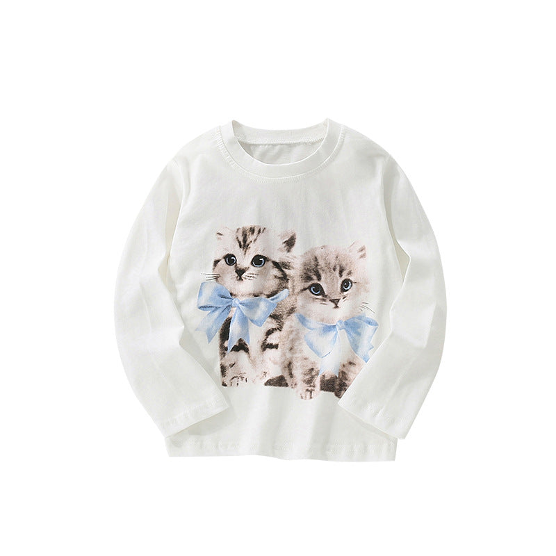 Autumn and Spring Arrival Animals Cartoon Pattern Long Sleeves Pullover for Stylish Girls