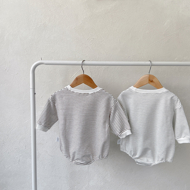 Baby Girl Striped Pattern Big Pocket Design Newborn Bodysuit
