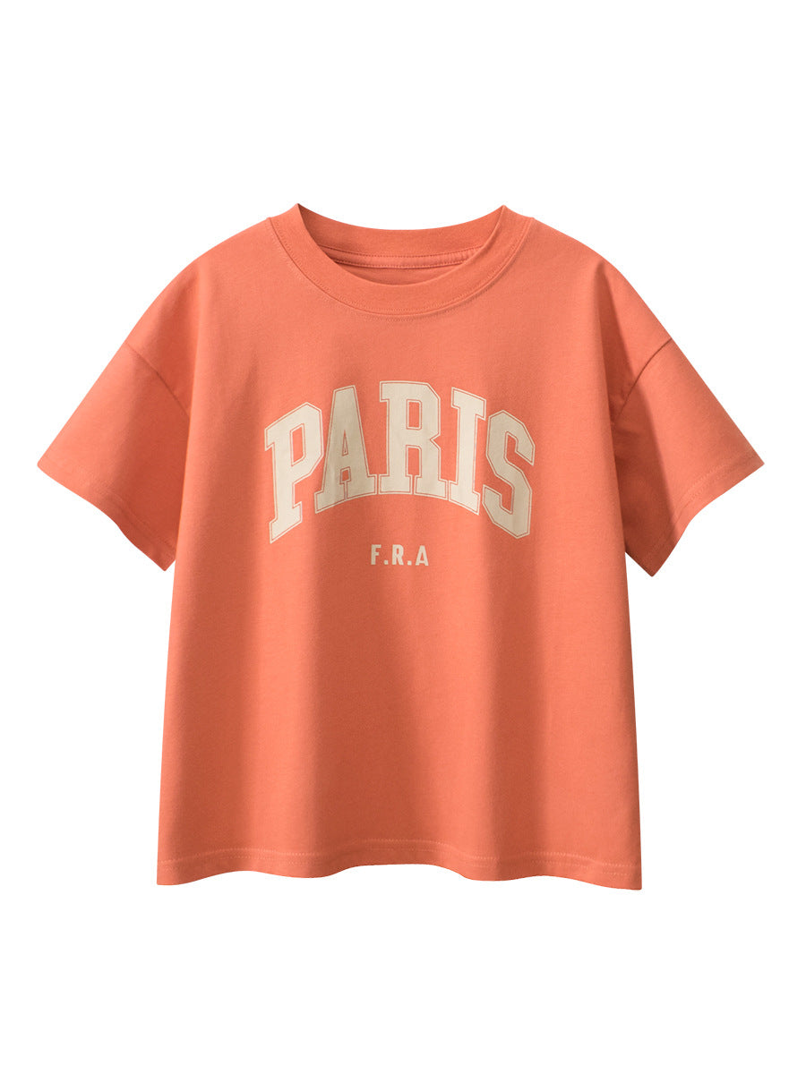 Boys and Girls’ Letters Print T-shirt in European and American Style